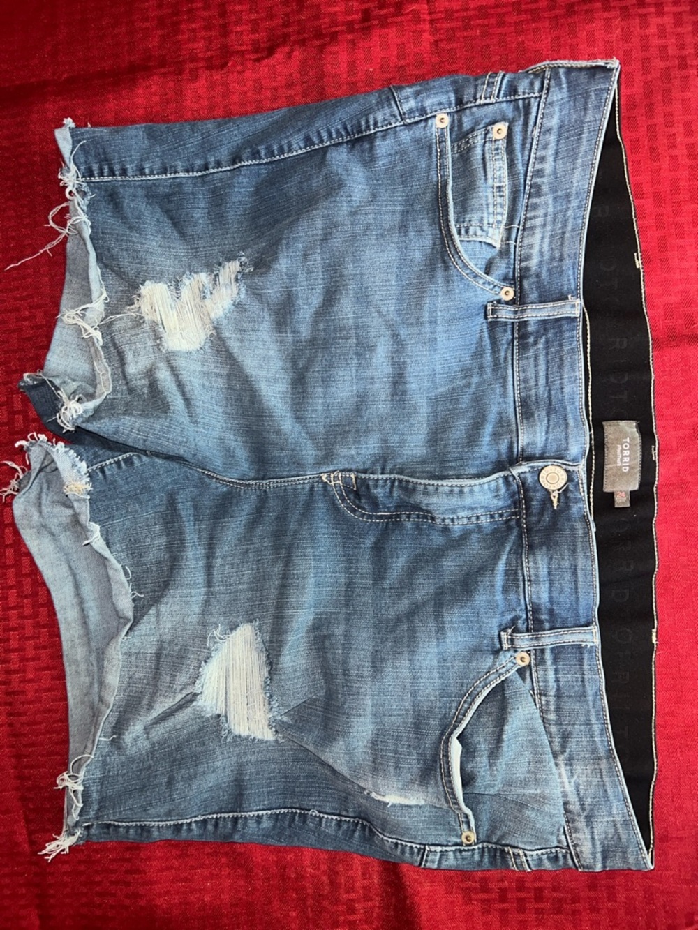 Torrid 24 Distressed Light Blue Denim Shorts